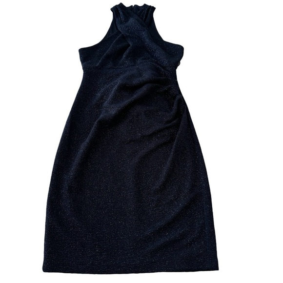 NWT Eliza J Cross Neck Sparkly Midi Halter Navy Dress Size 10 - Picture 4 of 16